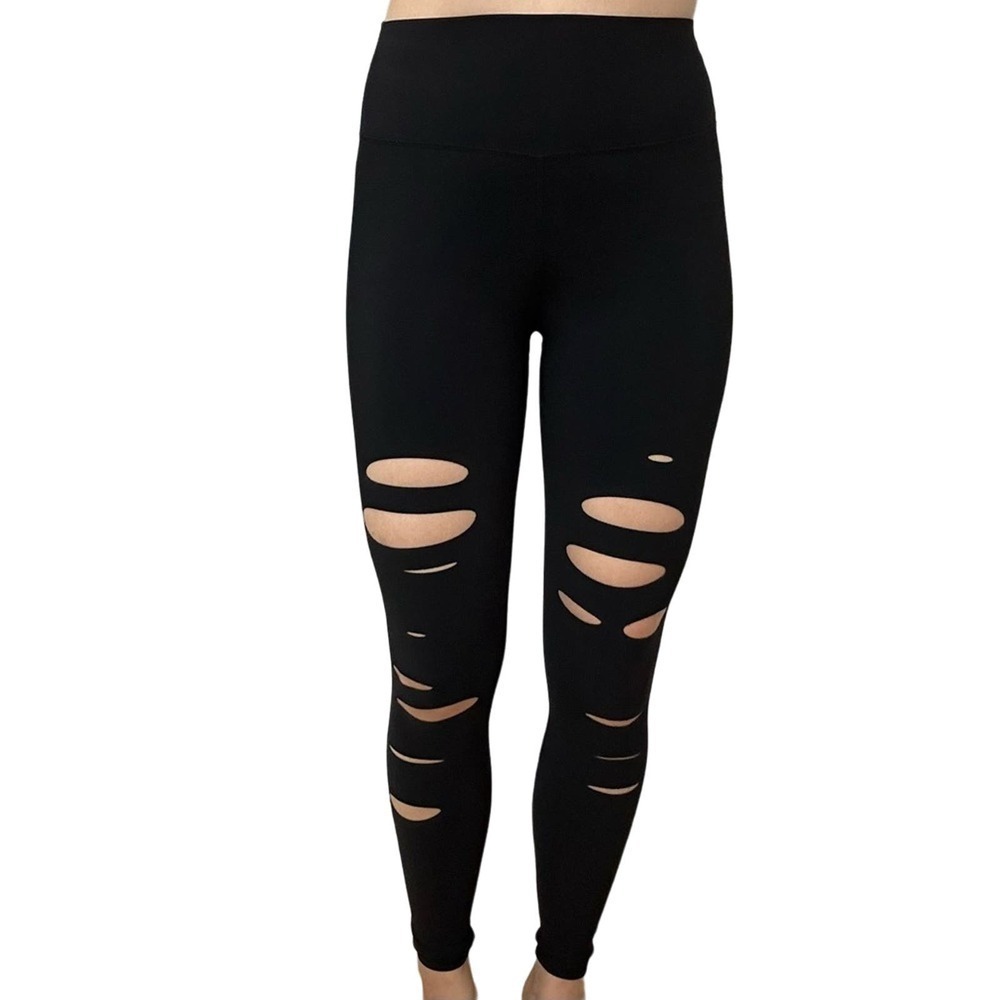Alo Yoga Leggings Black Ripped Grunge Punk Casual Gym Workout Size Extra Small
